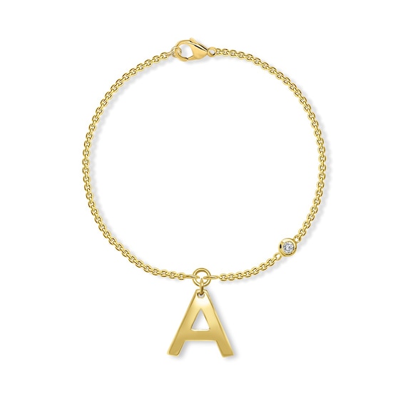 Bezel-Set Birthstone & Initial Bracelet - 7.25"
