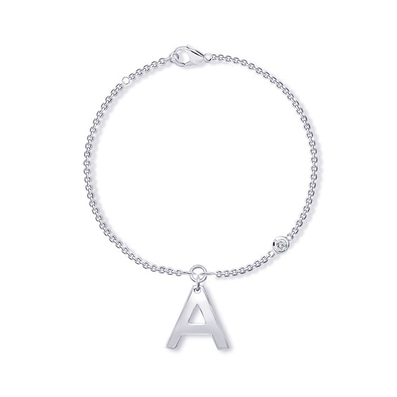 Bezel-Set Birthstone & Initial Bracelet - 7.25"