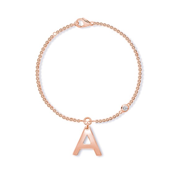 Bezel-Set Birthstone & Initial Bracelet - 7.25"