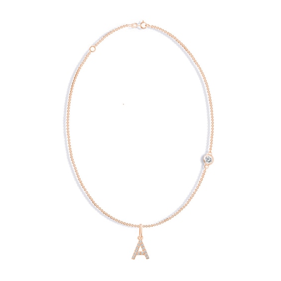 Bezel-Set Birthstone & Diamond Accent Initial Necklace - 18"