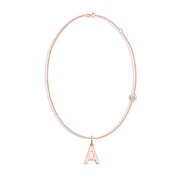 Bezel-Set Birthstone & Initial Necklace - 18"