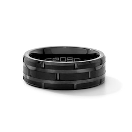 8.0mm Brick Pattern Beveled Wedding Band in Tungsten with Black Ion Plate