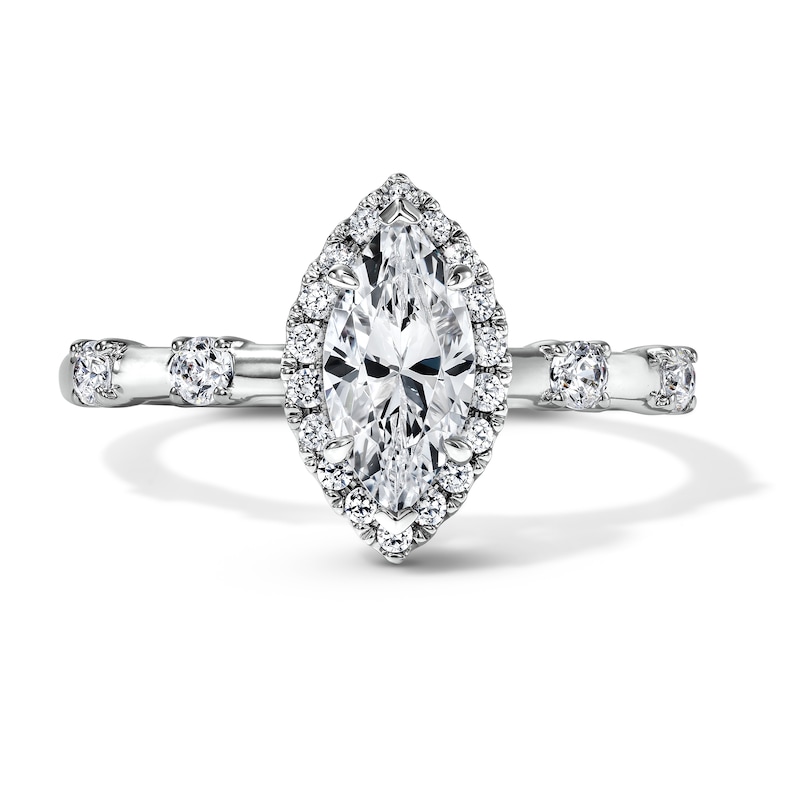 Main Image 1 of Modern Reflection 1 CT. T.W. Certified Marquise-Cut Lab-Grown Diamond Frame Engagement Ring in 10K White Gold (F/VS2)