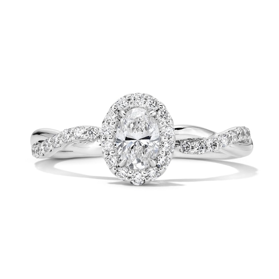 5/8 CT. T.w. Lab-Grown Oval Diamond Halo Engagement Ring in Sterling Silver