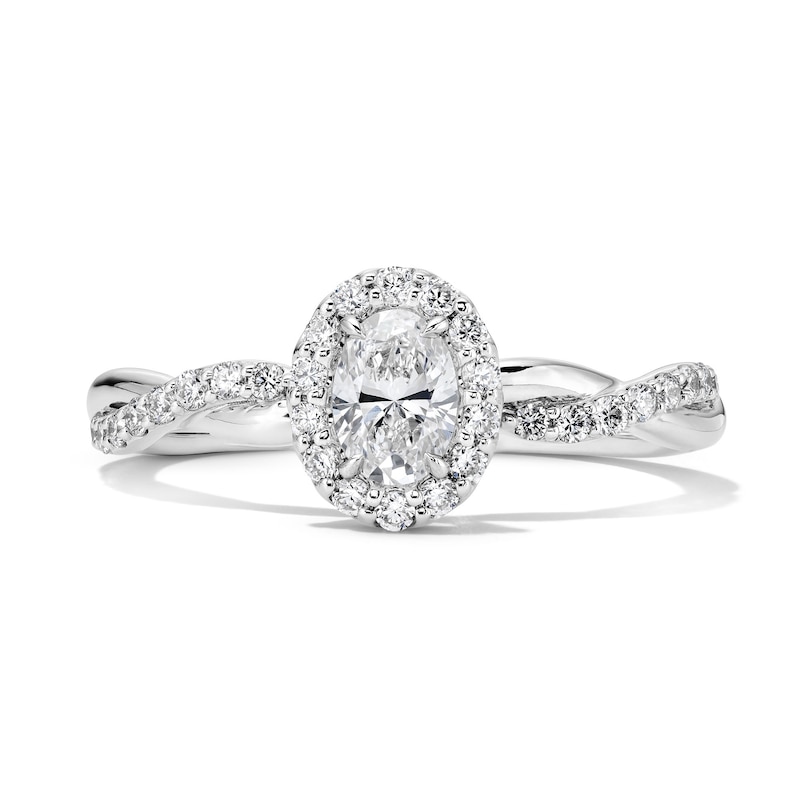 Main Image 1 of 5/8 CT. T.W. Oval Lab-Grown Diamond Halo Engagement Ring in Sterling Silver