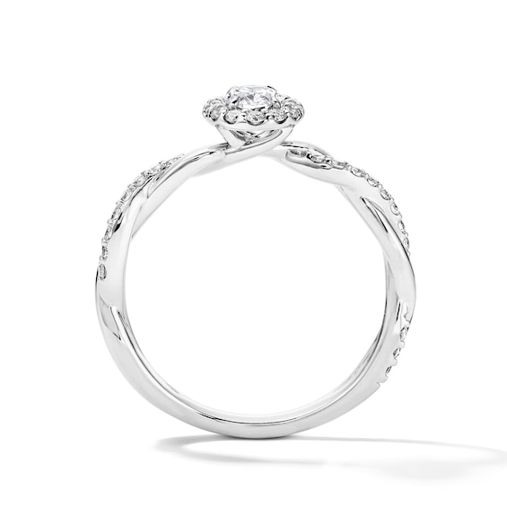 5/8 CT. T.w. Lab-Grown Oval Diamond Halo Engagement Ring in Sterling Silver