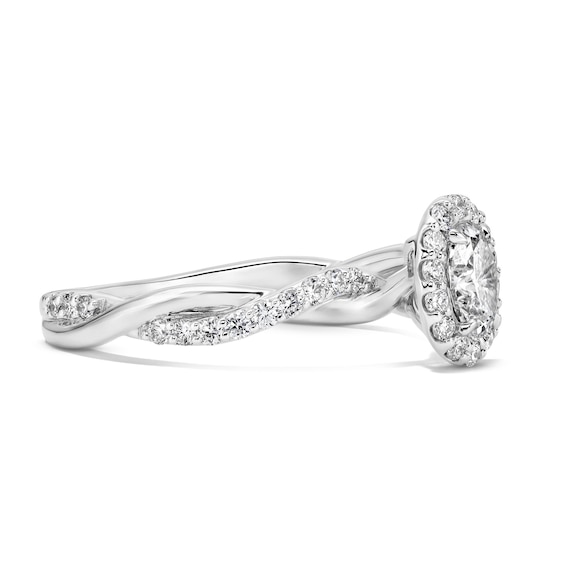 5/8 CT. T.w. Lab-Grown Oval Diamond Halo Engagement Ring in Sterling Silver