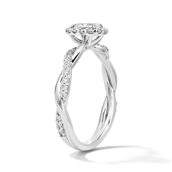 5/8 CT. T.w. Lab-Grown Oval Diamond Halo Engagement Ring in Sterling Silver