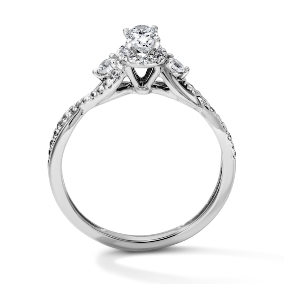 1/2 CT. T.w. Certified Oval Lab-Grown Diamond Frame Engagement Ring in 14K White Gold (F/Vs2)