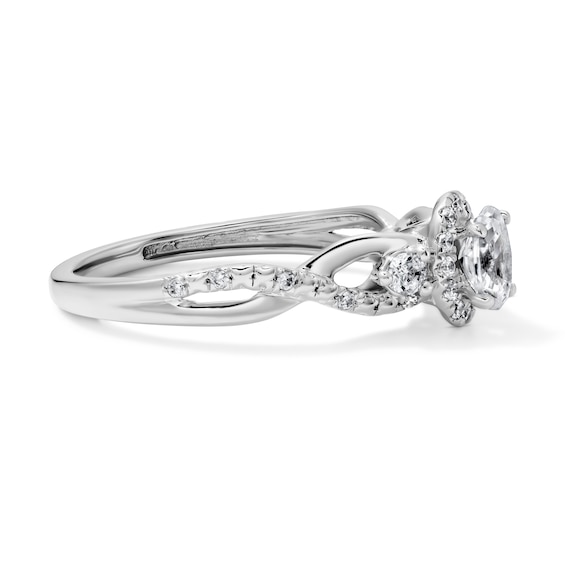 1/2 CT. T.w. Certified Oval Lab-Grown Diamond Frame Engagement Ring in 14K White Gold (F/Vs2)