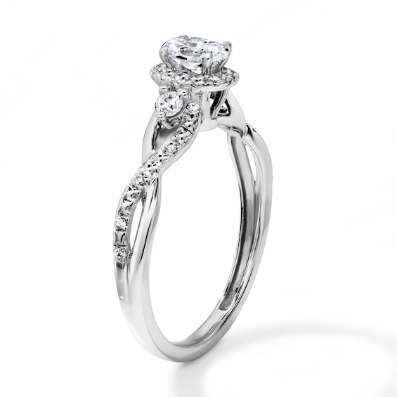 1/2 CT. T.w. Certified Oval Lab-Grown Diamond Frame Engagement Ring in 14K White Gold (F/Vs2)