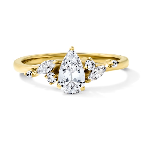 3/4 CT. T.w. Certified Pear-Shaped Lab-Grown Diamond Cluster Engagement Ring in 14K Gold (F/Vs2)