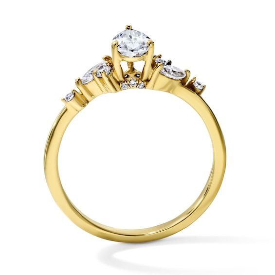 3/4 CT. T.w. Certified Pear-Shaped Lab-Grown Diamond Cluster Engagement Ring in 14K Gold (F/Vs2)