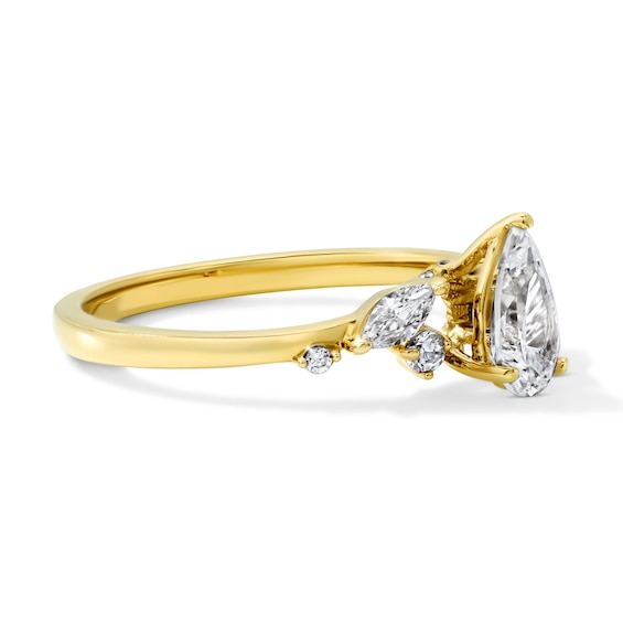 3/4 CT. T.w. Certified Pear-Shaped Lab-Grown Diamond Cluster Engagement Ring in 14K Gold (F/Vs2)