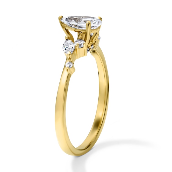 3/4 CT. T.w. Certified Pear-Shaped Lab-Grown Diamond Cluster Engagement Ring in 14K Gold (F/Vs2)