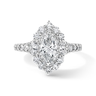 Vera Wang Love Collection 1-1/2 CT. T.W. Certified Marquise-Cut Diamond Scalloped Frame Engagement Ring in 14K White Gold (I/SI2)