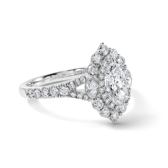 Vera Wang Love Collection 1-1/2 CT. T.w. Certified Marquise-Cut Diamond Scalloped Frame Engagement Ring in 14K White Gold (I/Si2)