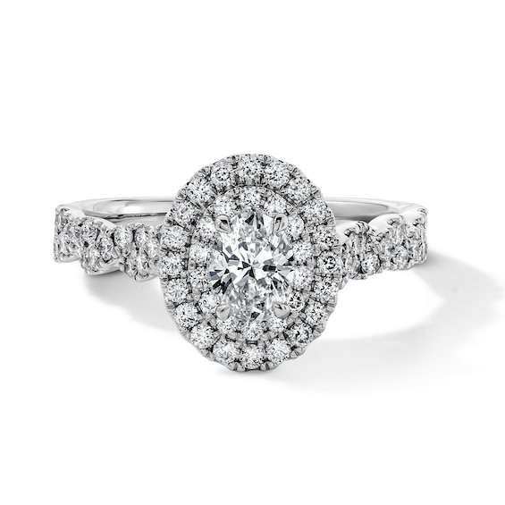 Vera Wang Love Collection 1 CT. T.W. Oval Certified Diamond Double Frame Ring in 14K White Gold (I/SI2)