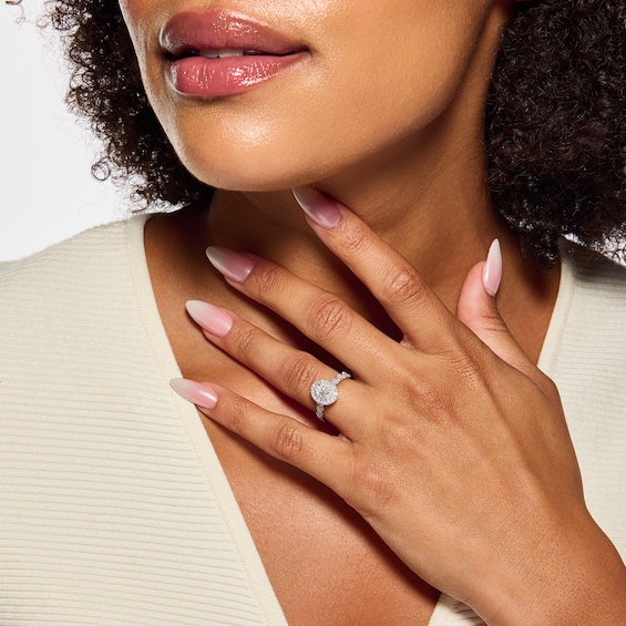 Vera Wang Love Collection 1 CT. T.w. Oval Certified Diamond Double Frame Ring in 14K White Gold (I/Si2)