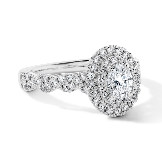Vera Wang Love Collection 1 CT. T.w. Oval Certified Diamond Double Frame Ring in 14K White Gold (I/Si2)