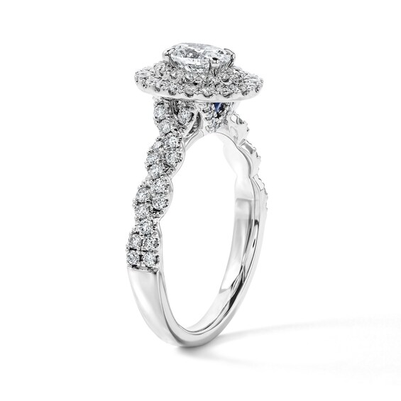 Vera Wang Love Collection 1 CT. T.w. Oval Certified Diamond Double Frame Ring in 14K White Gold (I/Si2)