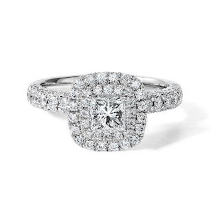 Vera Wang Love Collection 1-1/3 CT. T.W. Certified Princess-Cut Diamond Double Frame Engagement Ring in 14K White Gold (I/SI2)