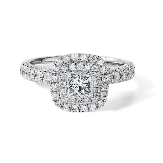 Vera Wang Love Collection 1-1/3 CT. T.w. Certified Princess-Cut Diamond Double Frame Engagement Ring in 14K White Gold (I/Si2)