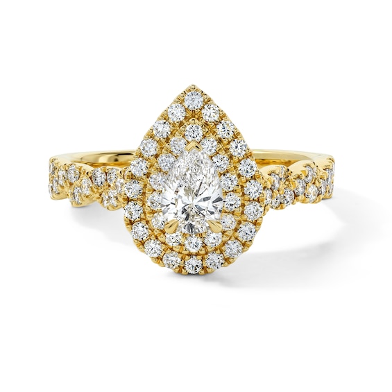Vera Wang Love Collection 1 Ct.t.w. Pear-Shaped Certified Diamond Double Frame Engagement Ring in 14K Gold (I/Si2)