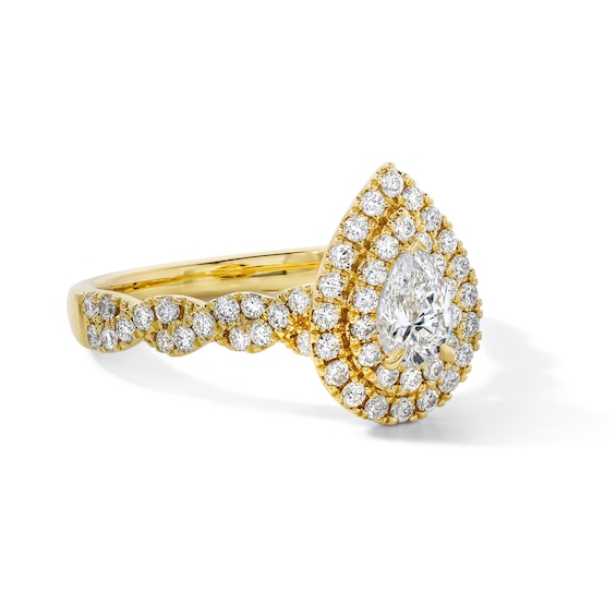 Vera Wang Love Collection 1 Ct.t.w. Pear-Shaped Certified Diamond Double Frame Engagement Ring in 14K Gold (I/Si2)