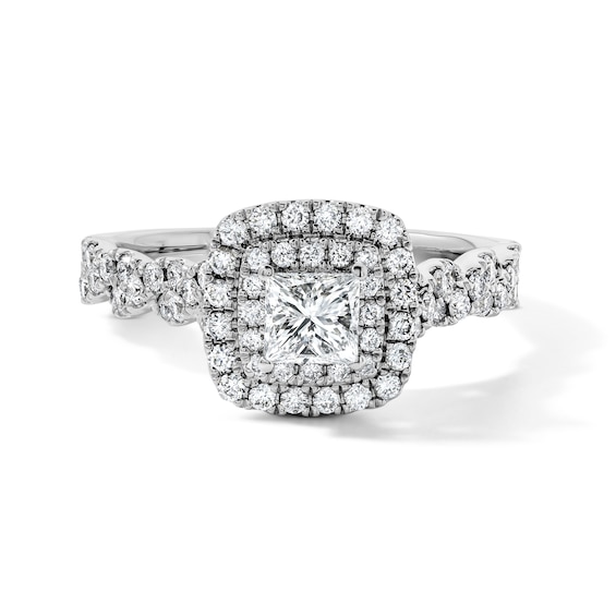 Vera Wang Love 1 CT. T.w. Certified Princess-Cut Diamond Double Frame Engagement Ring in 14K White Gold (I/Si2)