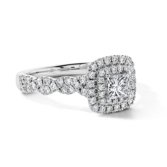 Vera Wang Love 1 CT. T.w. Certified Princess-Cut Diamond Double Frame Engagement Ring in 14K White Gold (I/Si2)
