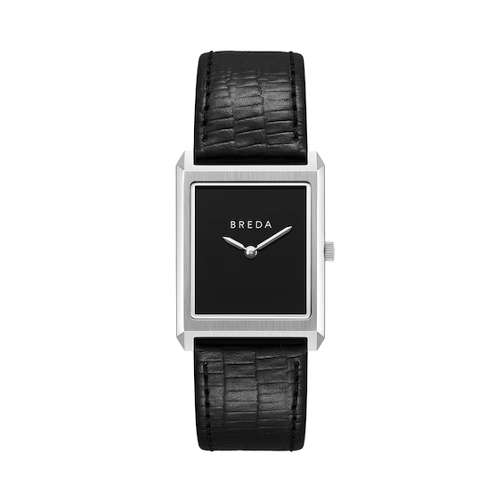Men's Breda Virgil Stainless Steel Watch with Black Dial and Black Leather Strap (Model: 1763a)