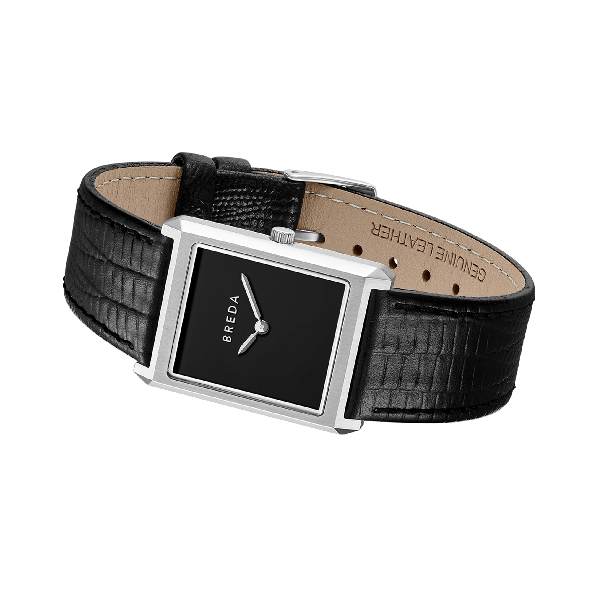 Men's Breda Virgil Stainless Steel Watch with Black Dial and Black Leather Strap (Model: 1763a)