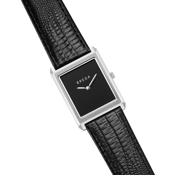 Men's Breda Virgil Stainless Steel Watch with Black Dial and Black Leather Strap (Model: 1763a)