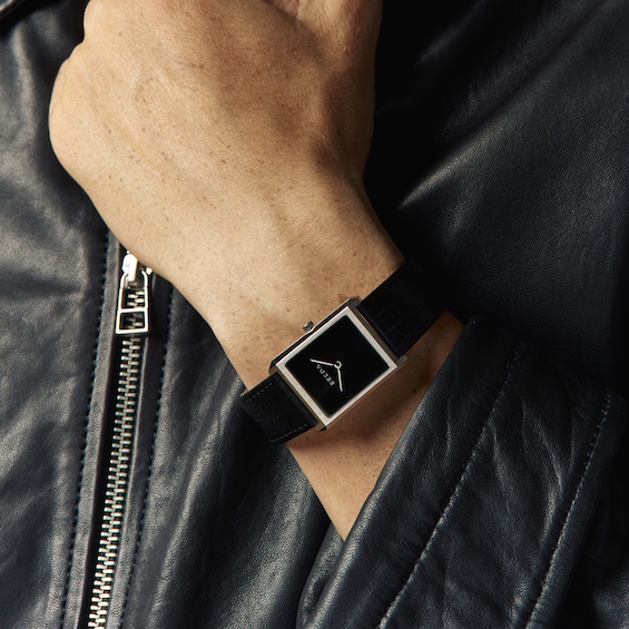 Men's Breda Virgil Stainless Steel Watch with Black Dial and Black Leather Strap (Model: 1763a)