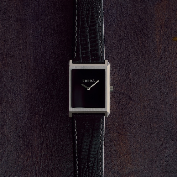Men's Breda Virgil Stainless Steel Watch with Black Dial and Black Leather Strap (Model: 1763a)