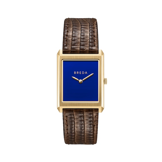 Men's Breda Virgil 18K Gold-Plated Stainless Steel Watch with Blue Dial and Brown Leather Strap (Model: 1763b)