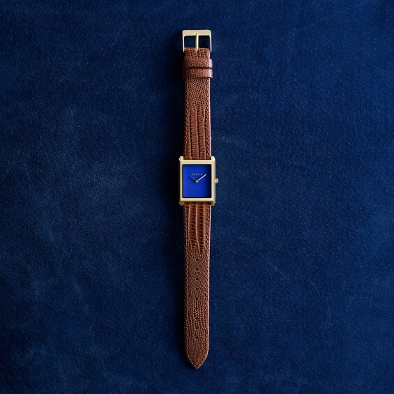 Men's Breda Virgil 18K Gold-Plated Stainless Steel Watch with Blue Dial and Brown Leather Strap (Model: 1763b)