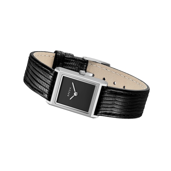 Ladies' Breda Virgil Stainless Steel Watch with Black Dial and Black Leather Strap (Model: 1765a)