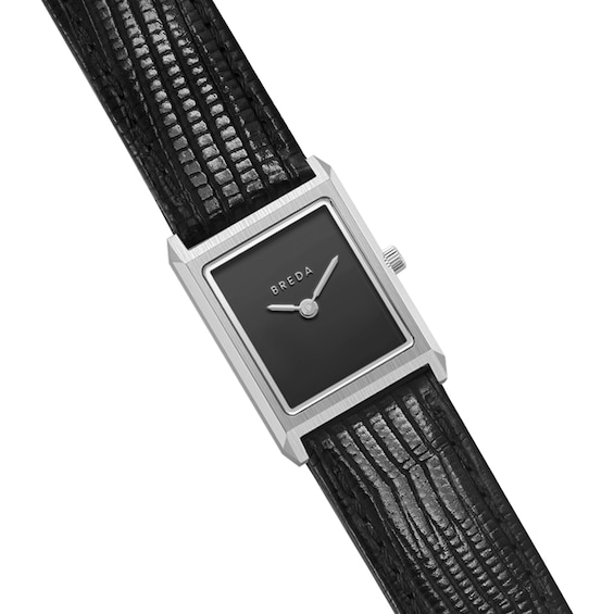 Ladies' Breda Virgil Stainless Steel Watch with Black Dial and Black Leather Strap (Model: 1765a)