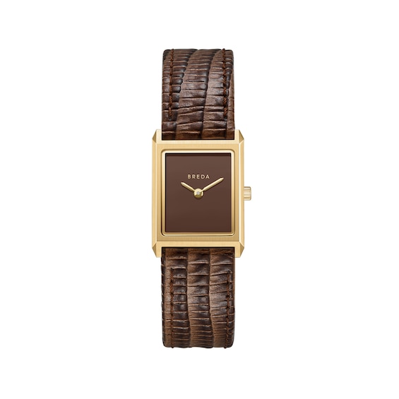 Ladies' Breda Virgil 18K Gold-Plated Stainless Steel Watch with Brown Dial and Leather Strap (Model: 1765c)