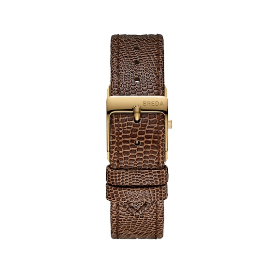 Ladies' Breda Virgil 18K Gold-Plated Stainless Steel Watch with Brown Dial and Leather Strap (Model: 1765c)
