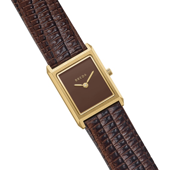 Ladies' Breda Virgil 18K Gold-Plated Stainless Steel Watch with Brown Dial and Leather Strap (Model: 1765c)