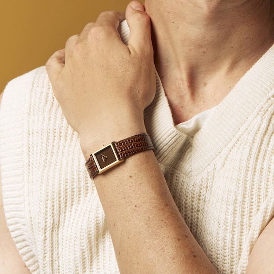 Ladies' Breda Virgil 18K Gold-Plated Stainless Steel Watch with Brown Dial and Leather Strap (Model: 1765c)