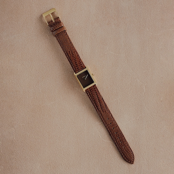 Ladies' Breda Virgil 18K Gold-Plated Stainless Steel Watch with Brown Dial and Leather Strap (Model: 1765c)