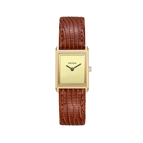 Ladies' Breda Virgil 18K Gold-plated Stainless Steel Watch with Cream Dial and Brown Leather Strap (Model: 1765b)