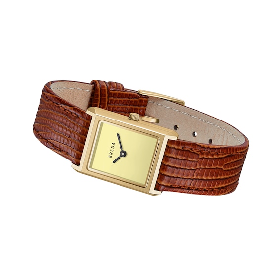 Ladies' Breda Virgil 18K Gold-plated Stainless Steel Watch with Cream Dial and Brown Leather Strap (Model: 1765b)