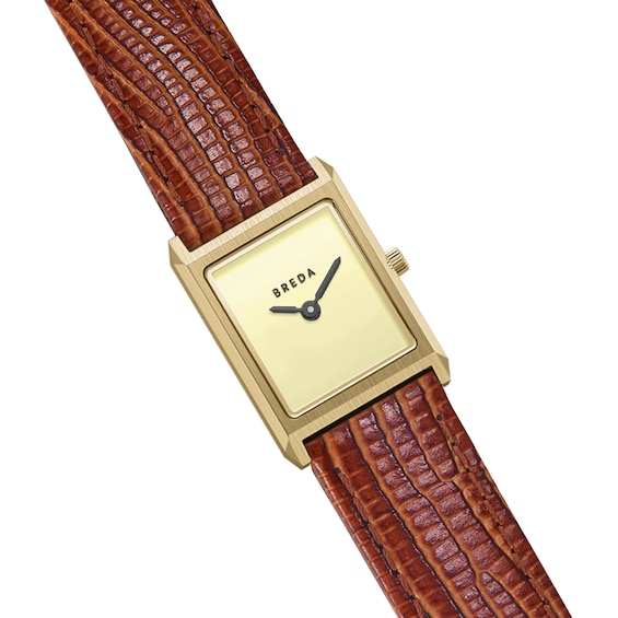 Ladies' Breda Virgil 18K Gold-plated Stainless Steel Watch with Cream Dial and Brown Leather Strap (Model: 1765b)