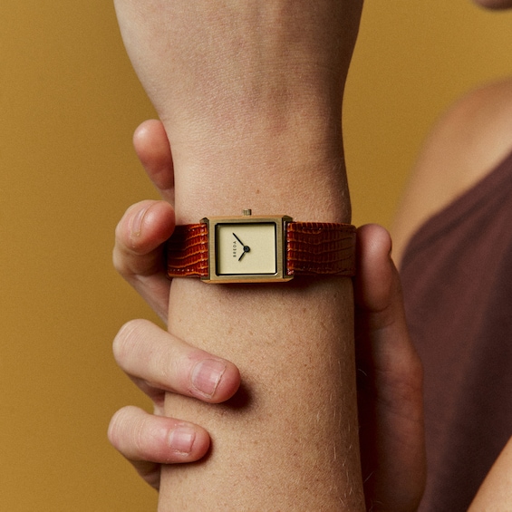 Ladies' Breda Virgil 18K Gold-plated Stainless Steel Watch with Cream Dial and Brown Leather Strap (Model: 1765b)
