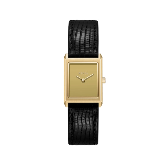 Ladies' Breda Virgil 18K Gold-Plated Stainless Steel Watch with Gold-Tone Dial and Black Leather Strap (Model: 1765d)